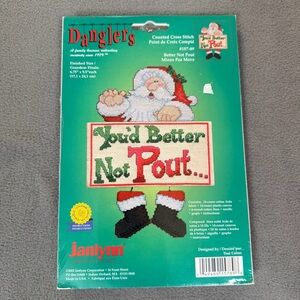 Janlynn Dangler's Santa "You'd Better Not Pout" Cross Stitch Kit- NEW Sealed